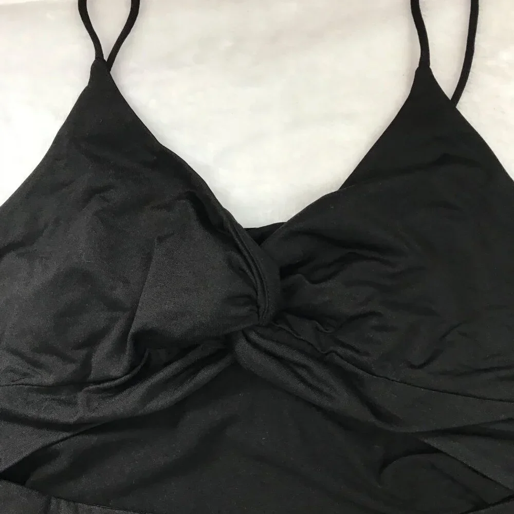 Unbranded Womens Cut Out Twist Knot Ruched Bodycon Mini Dress Size M Black Rayon
